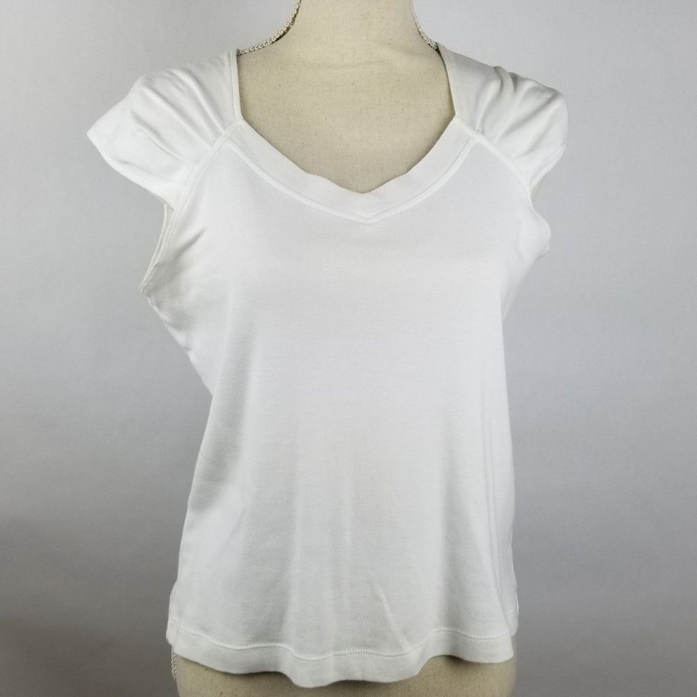 Rafael White Pullover w Cap Sleeves V Neck  Sz P/M